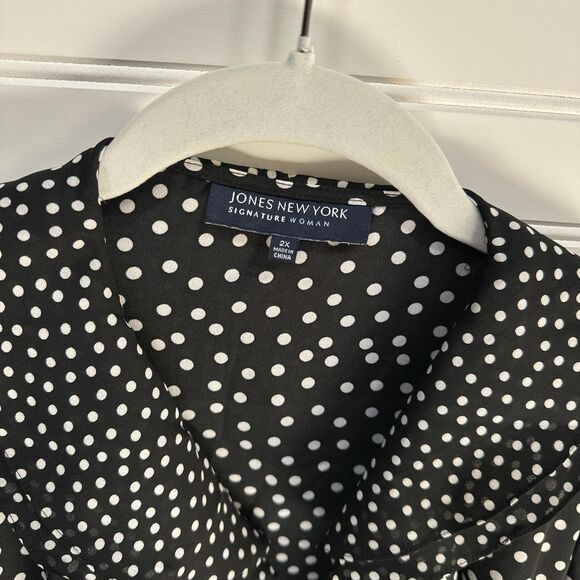 Jones New York Shirt Womens 2X Black White Polka Dot Ruffle Sheer Blouse LS - Picture 3 of 11